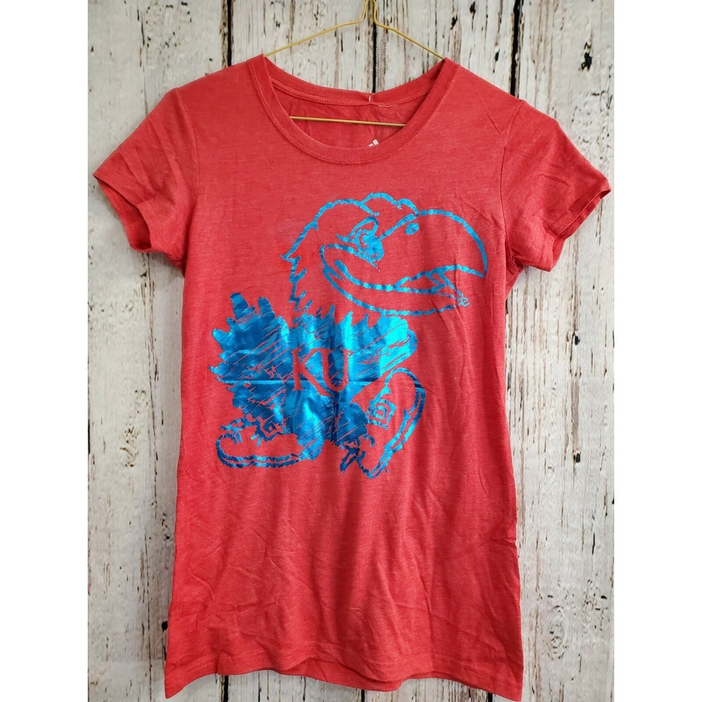 Adidas Women's Small Kansas Jayhawks Short Sleeve T‑Shirt Tee Shirt TShirt NEW